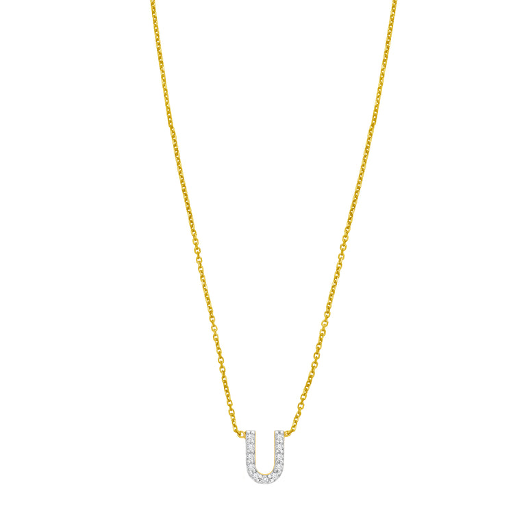 14K Mini Diamond U Initial-Yellow | Spring Ring