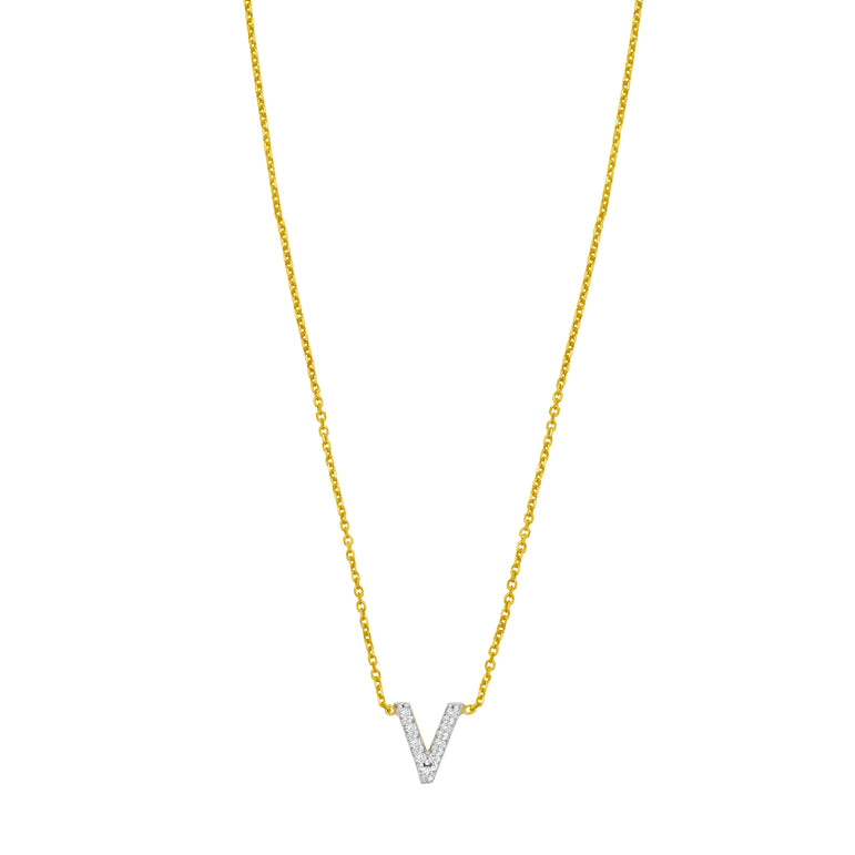14K Mini Diamond V Initial-Yellow | Spring Ring