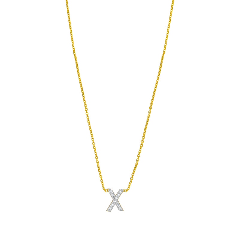 14K Mini Diamond X Initial-Yellow | Spring Ring