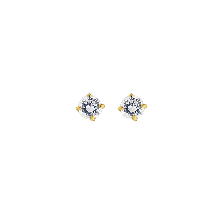 14K Gold 4mm Round CZ Stud Earring-Yellow | Push Back