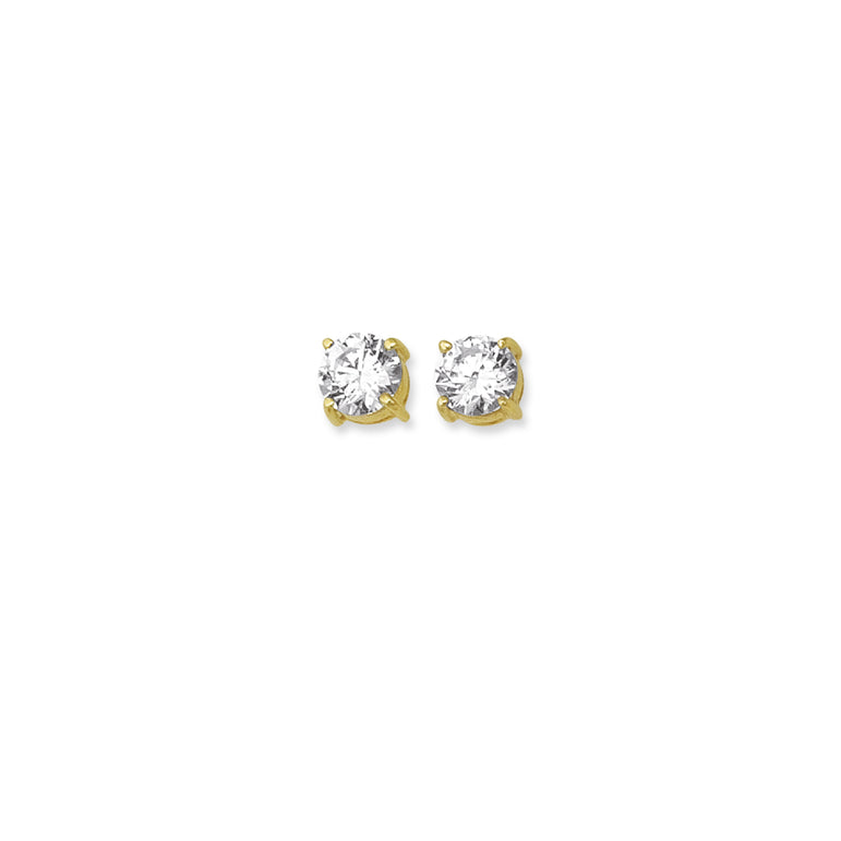 14K Gold 7mm Round CZ Stud Earring-Yellow | Push Back
