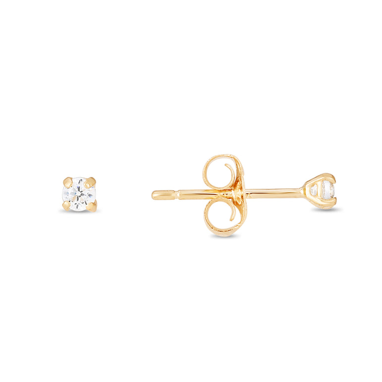 14K Gold 2mm Round CZ Stud Earring-Yellow | Push Back