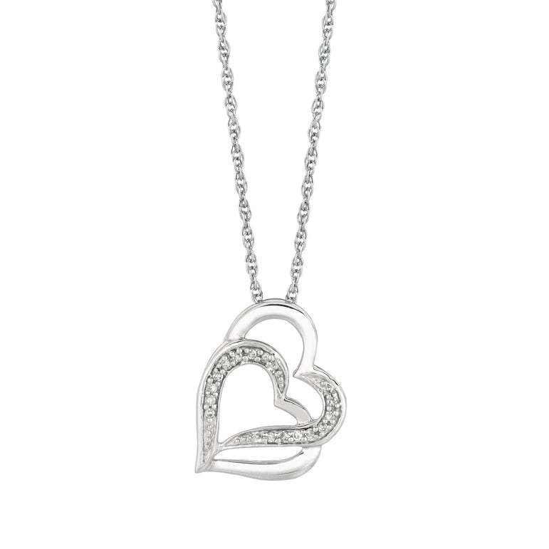 Silver Diamond Accent .07ct Interlocked Hearts Necklace -White | Lobster