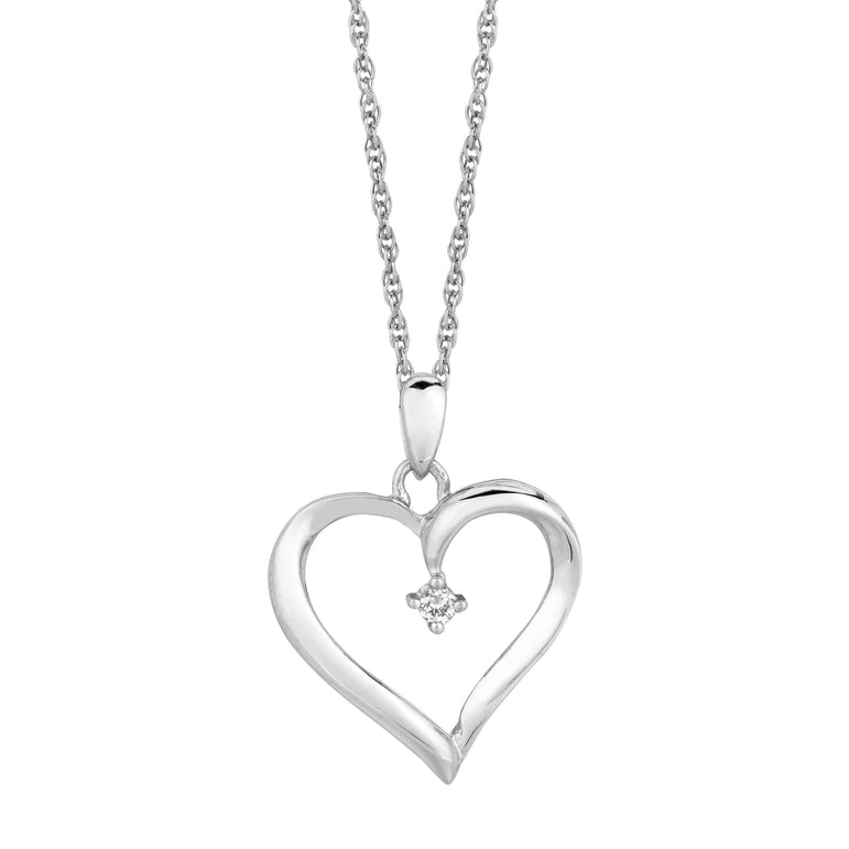 Silver Diamond Accent .04ct Heart Necklace -White | Lobster