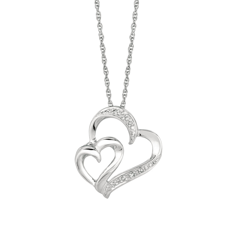 Silver Diamond Accent .03ct Interlocked Hearts Necklace -White | Lobster
