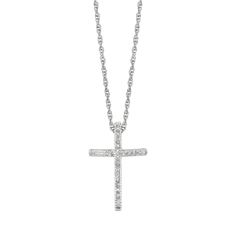 Silver .12ct Diamond Cross Necklace-White | Lobster