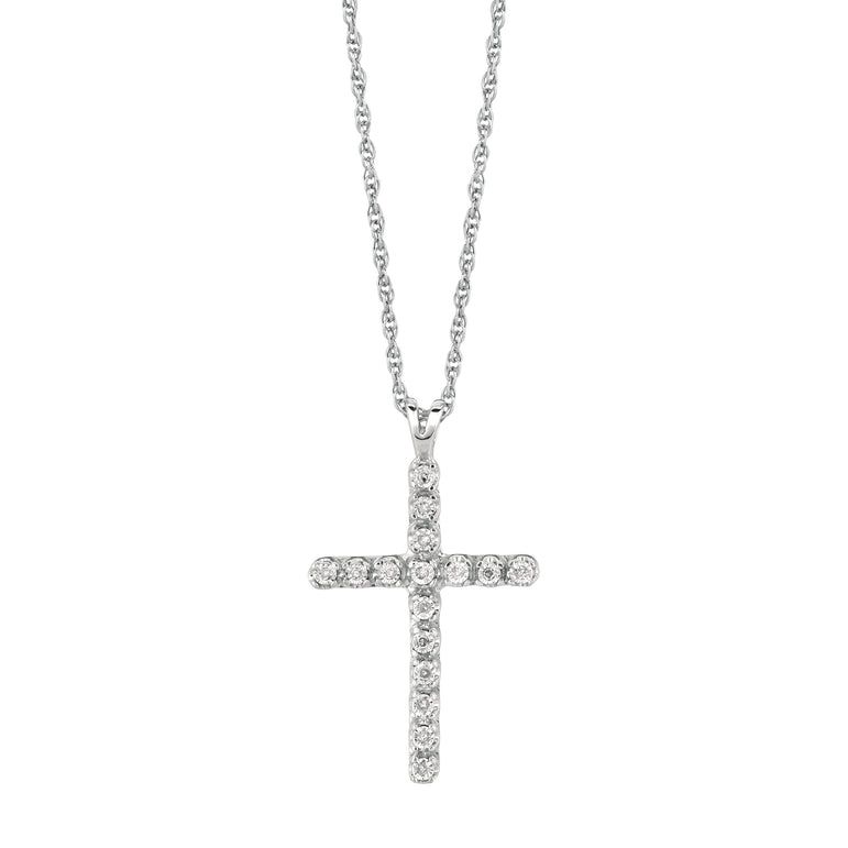Silver .05ct Diamond Cross Necklace-White | Lobster