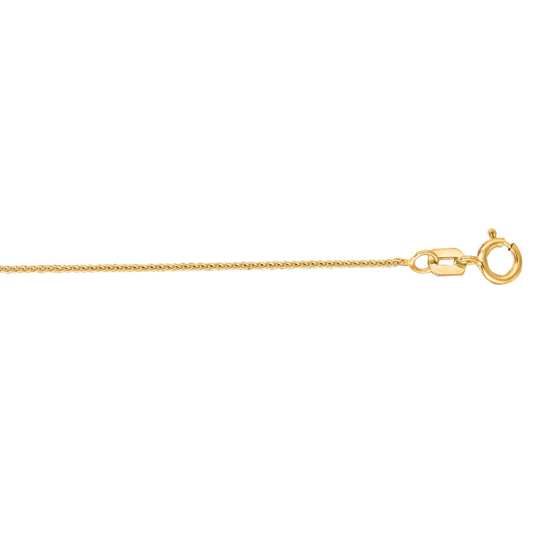 14K Gold .6mm Diamond Cut Round Wheat Chain -Yellow | Spring Ring