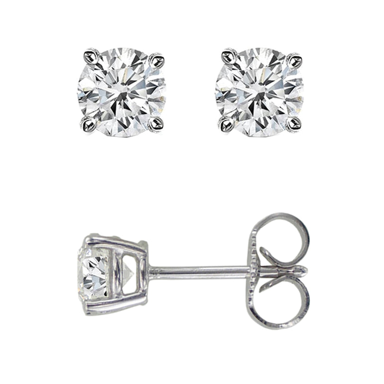 14K Gold .05ct J-K/I1-I2 Round Diamond Stud Earring-White | Push Back