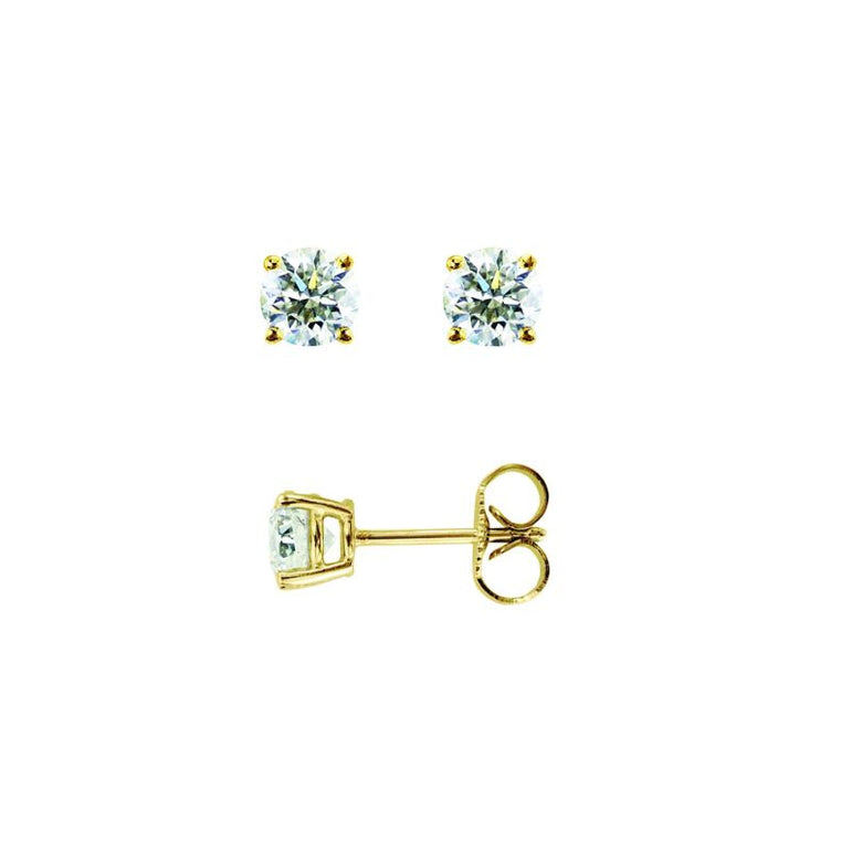 14K Gold .50ct J-K/I1-I2 Round Diamond Stud Earring-Yellow | Push Back