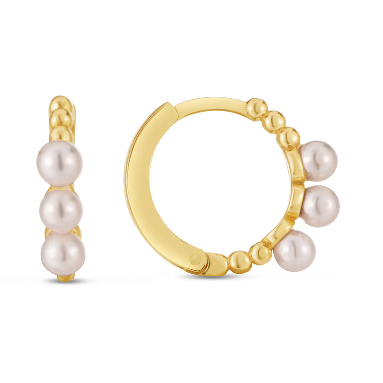 14K Gold Pearl Huggie Earring-Yellow | Snap