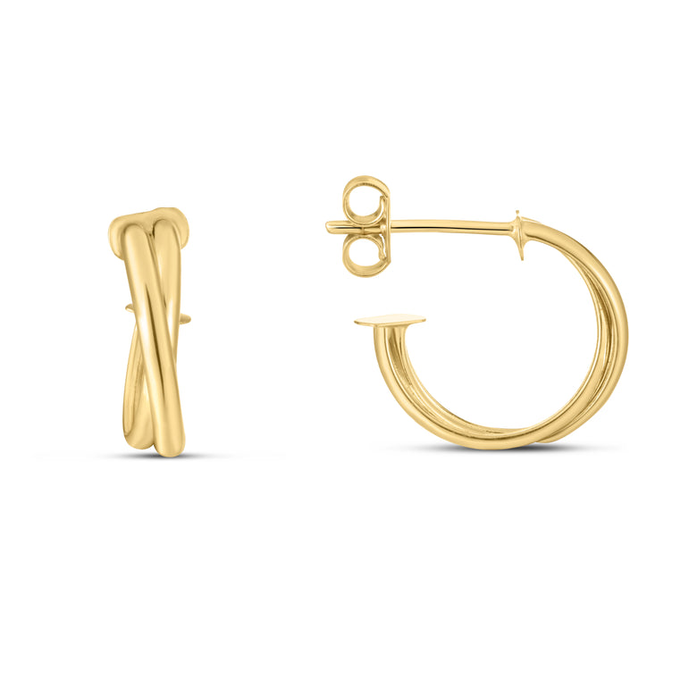 14K Gold Crossover Hoops-Yellow | Push Back