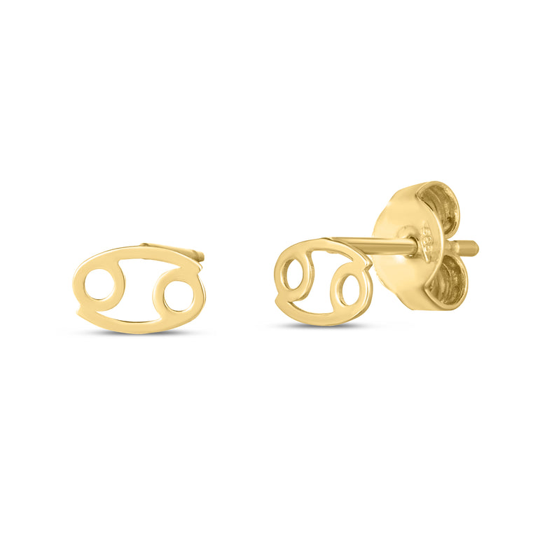 14K Gold Cancer Studs-Yellow | Push Back