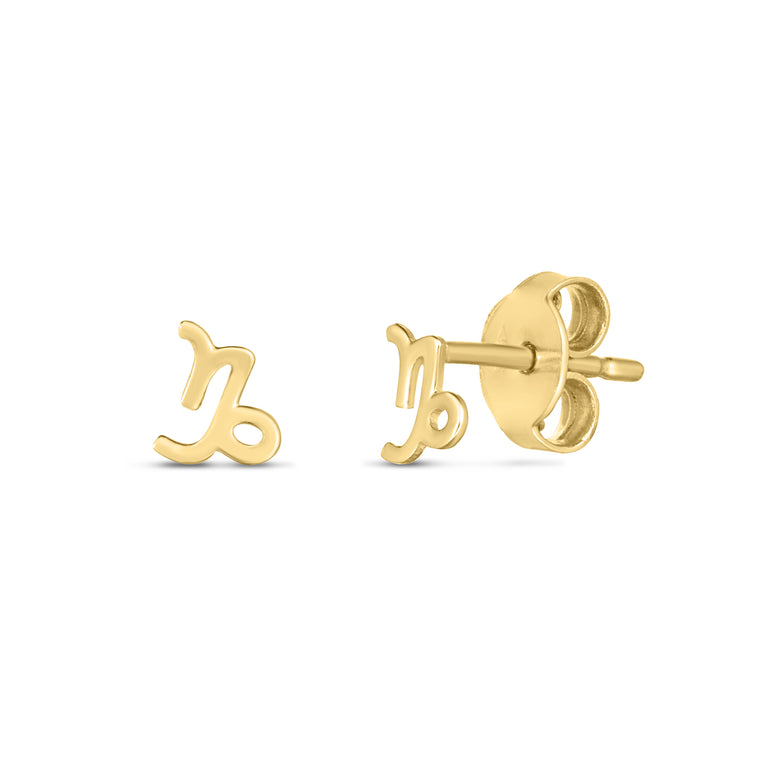 14K Gold Capricorn Studs-Yellow | Push Back