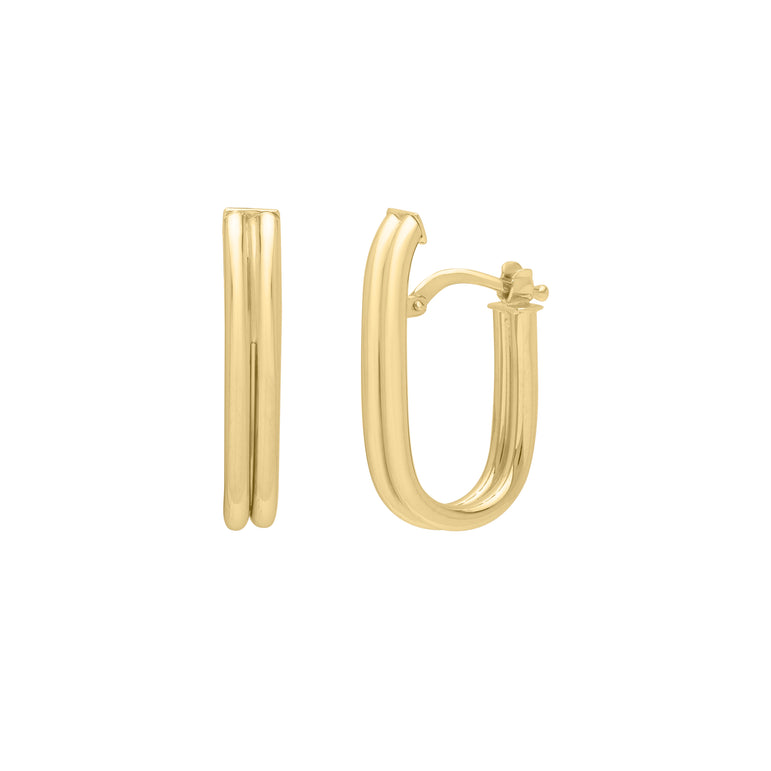 14K Double Oval Tube Hoops-Yellow | Hinged
