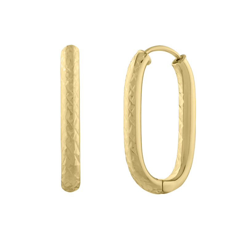 14K Endless Engraved Paperclip Hoops -Yellow | Snap
