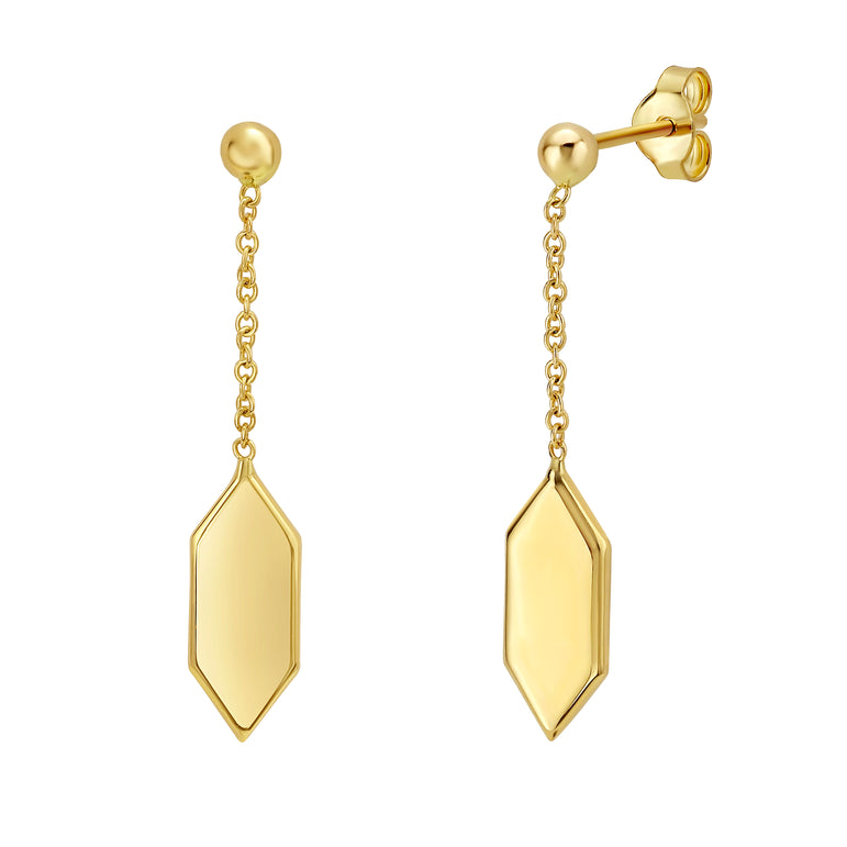 14K Hexagon Drop Earrings-Yellow | Push Back