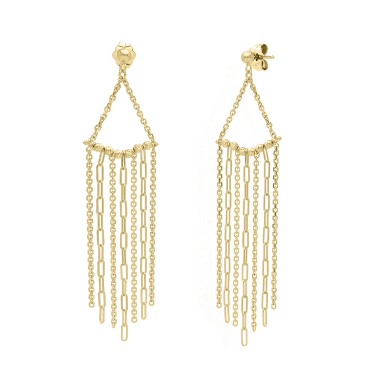 14K Triangle Fringe Earrings-Yellow | Push Back
