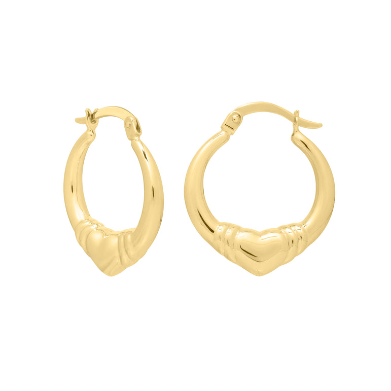 14K Gold Large Heart Hoops-Yellow | Hinged