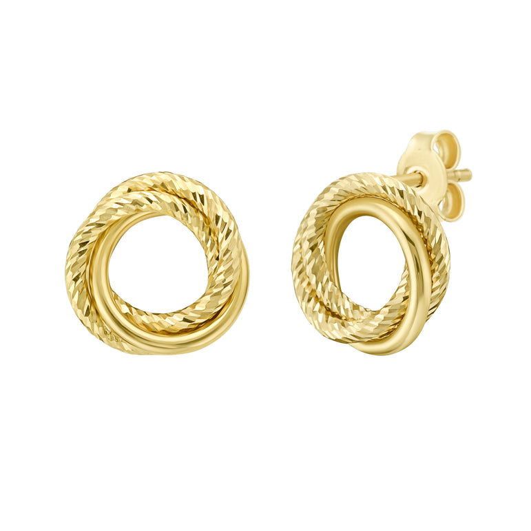 14K Interlocking DC Trinity Studs-Yellow | Push Back