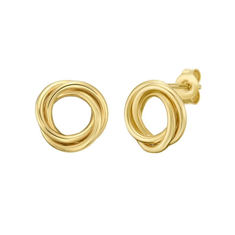 14K Interlocking Trinity Studs-Yellow | Push Back