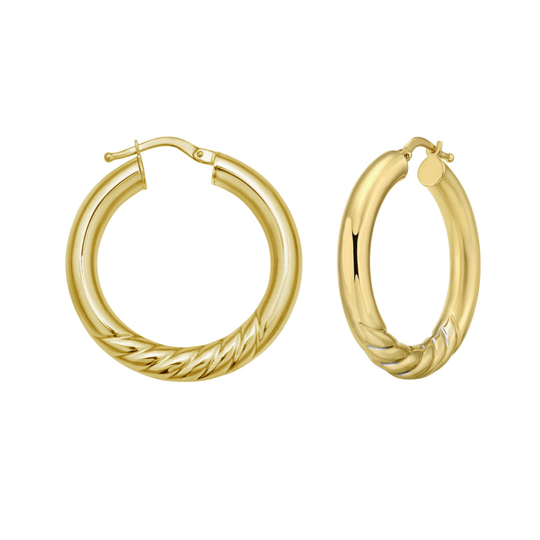 14K Twisted Large Hoops-Yellow | Hinged