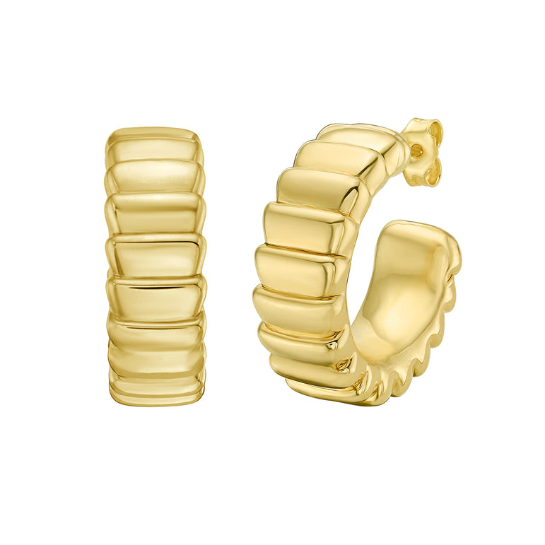 14K Ribbed C-Hoops-Yellow | Push Back