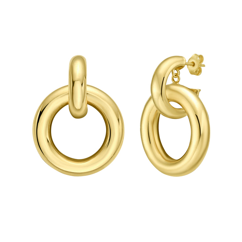 14K Round Linked Hoops-Yellow | Push Back