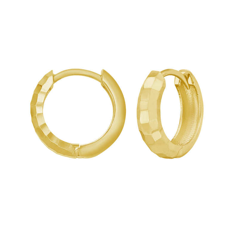14K Gold Checkerboard Patterned Huggie Hoops-Yellow | Snap