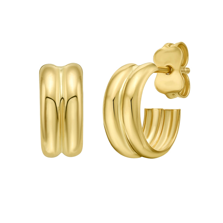 14K Double Row C-Hoops-Yellow | Push Back