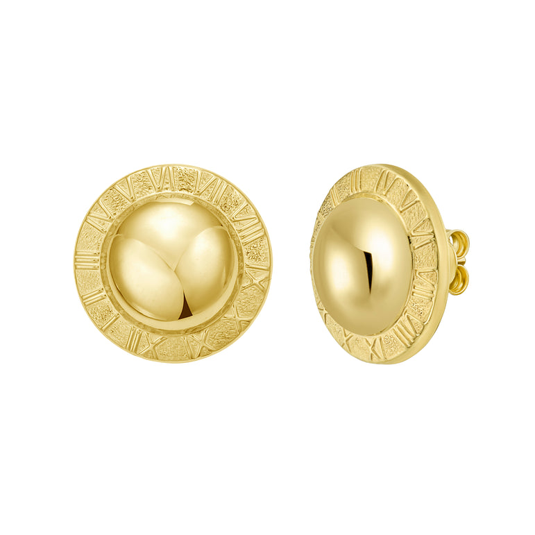 14K Roman Numeral Button Studs-Yellow | Push Back