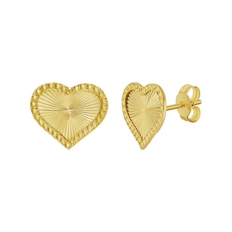 14K Radiating Heart Studs-Yellow | Push Back