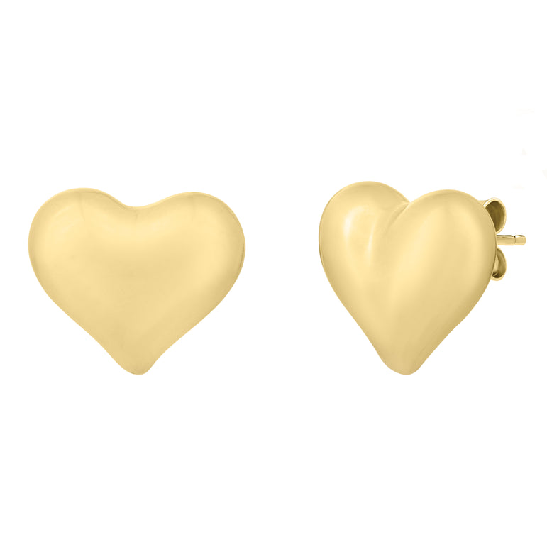 14K Puffed Heart Studs-Yellow | Push Back