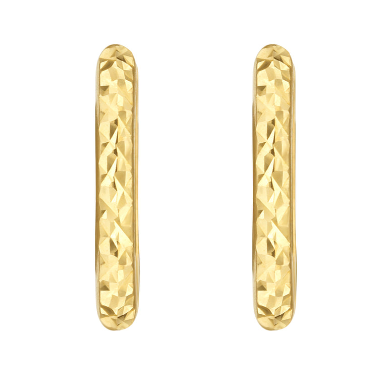 14K Gold Textured Rectangular Huggie Earrings-Yellow | Snap