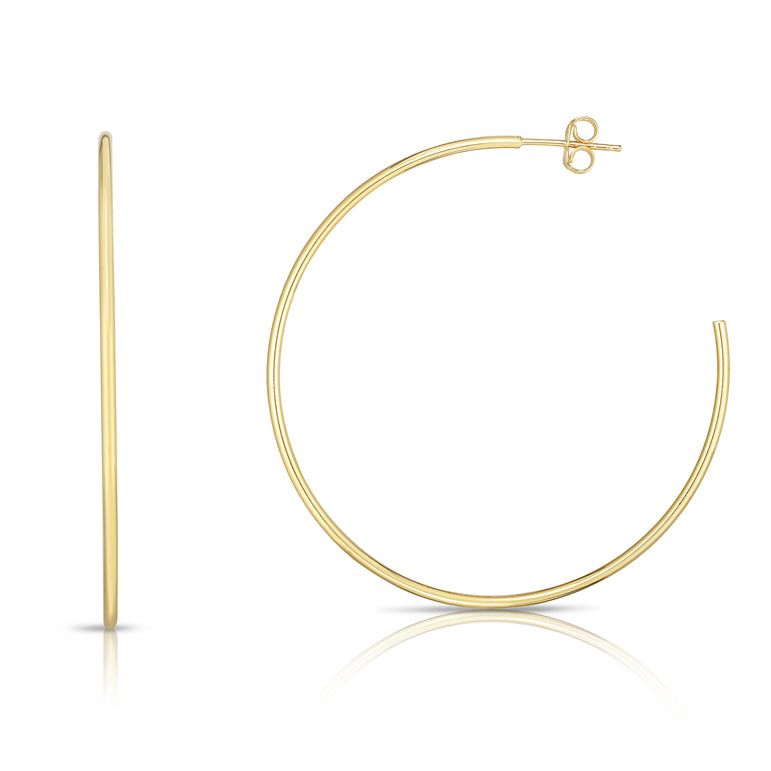 14K Gold 1.5x50mm Polished C Hoop Earring-Yellow | Push Back