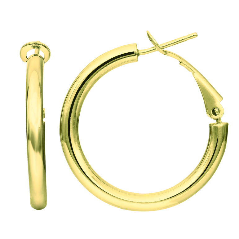14K Gold 2x20mm Polished Omega Back Hoop Earring-Yellow | Omega Back
