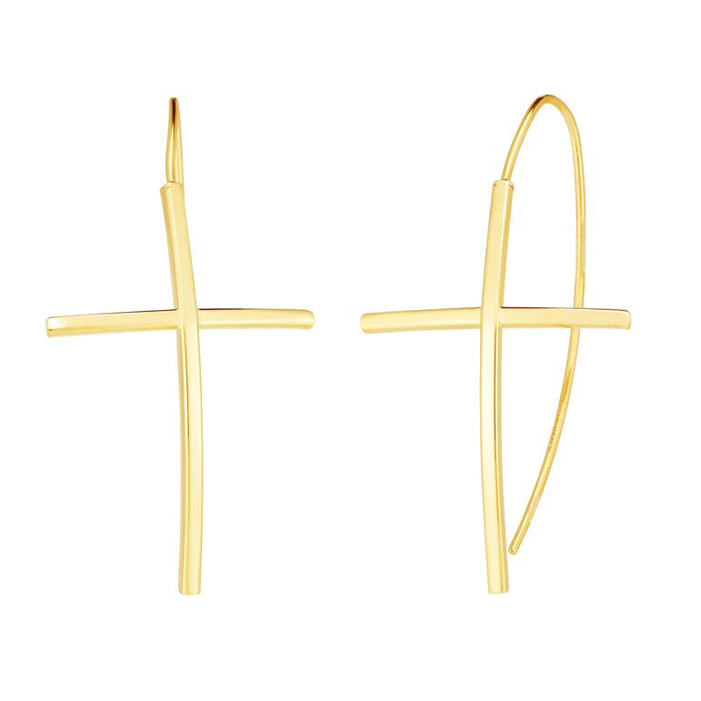 14K Gold Cross Threader Earring-Yellow | Slide