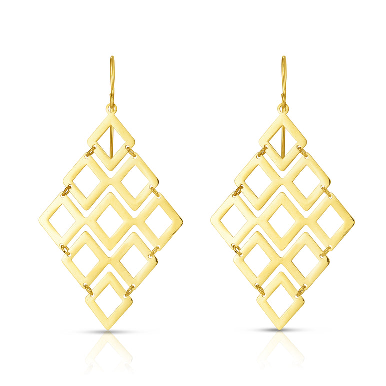 14K Gold Polished Kite Shape Chandelier Earring-Yellow | Euro Wire