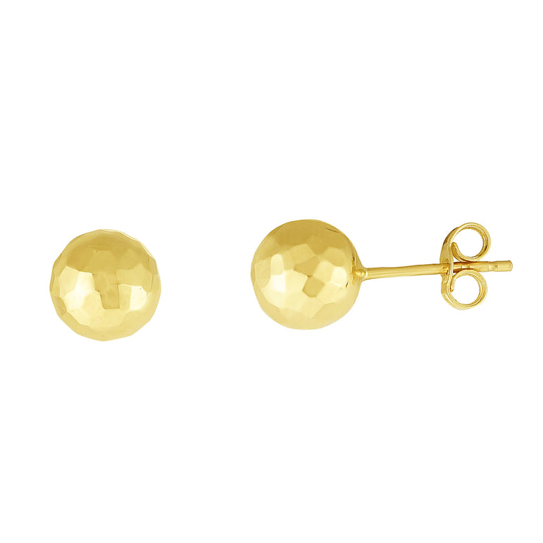 14K Gold 7mm Faceted Post Earring-Yellow | Push Back