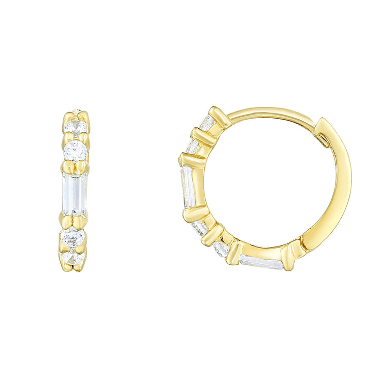 14K Gold CZ Huggie Earring-Yellow | Hinged