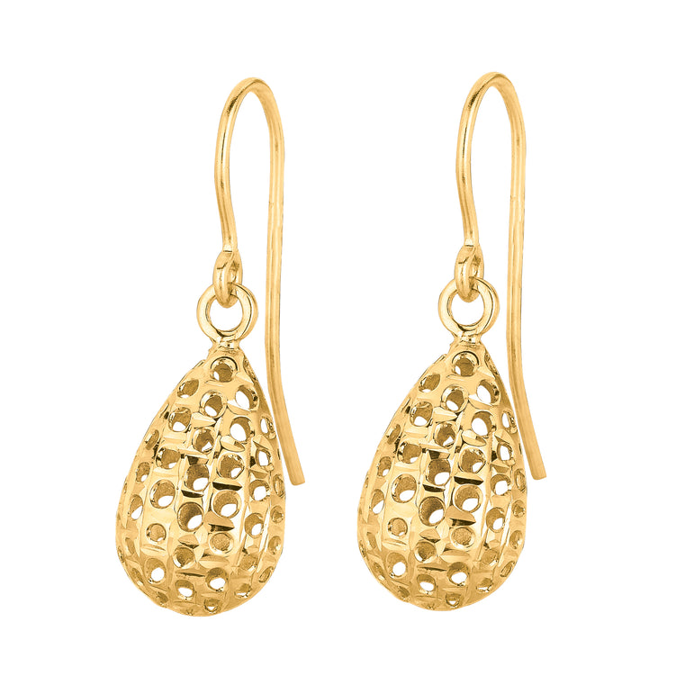 14K Gold Small Open Tear Drop Earring-Yellow | Euro Wire