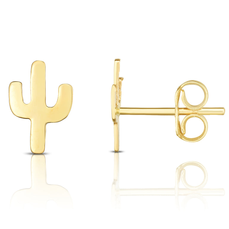 14K Gold Mini Cactus Stud Earrings-Yellow | Push Back