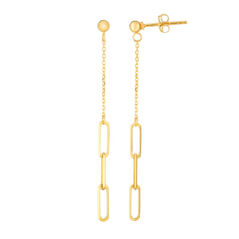 14K Gold Dangle Paperclip Earrings-Yellow | Push Back