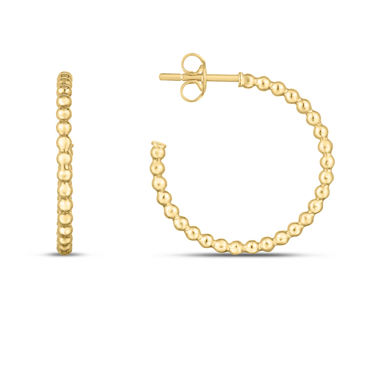 14K Gold Bead C-Hoops-Yellow | Push Back