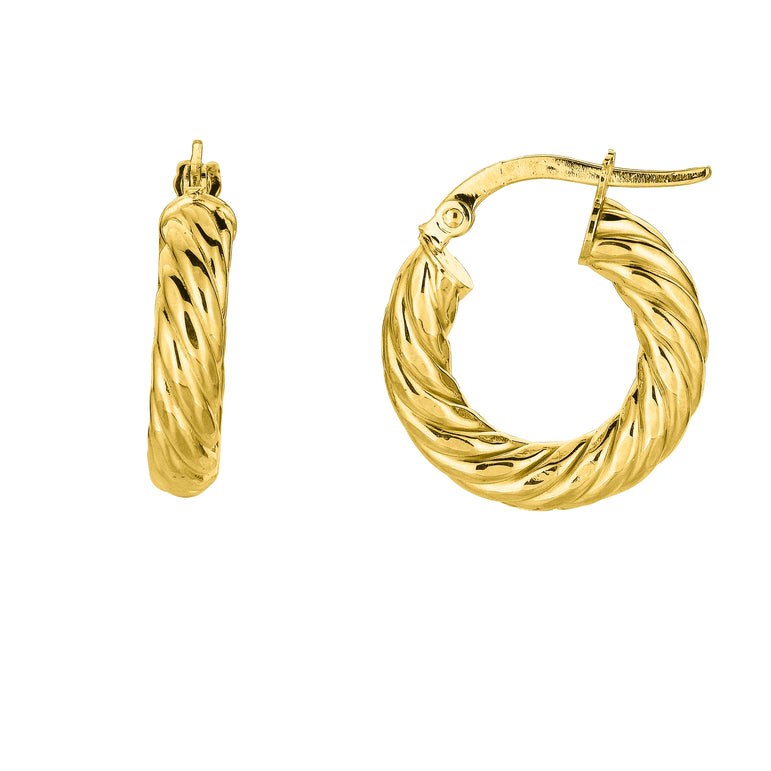 14K Gold Small Twist Hoop Earring-Yellow | Hinged