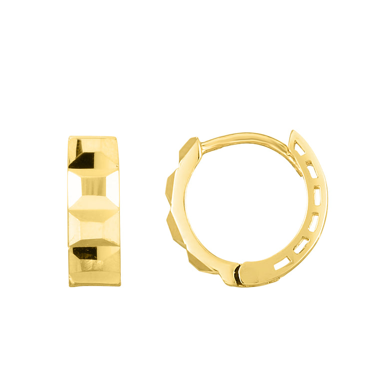 14K Gold Faceted Huggie-Yellow | Hinged