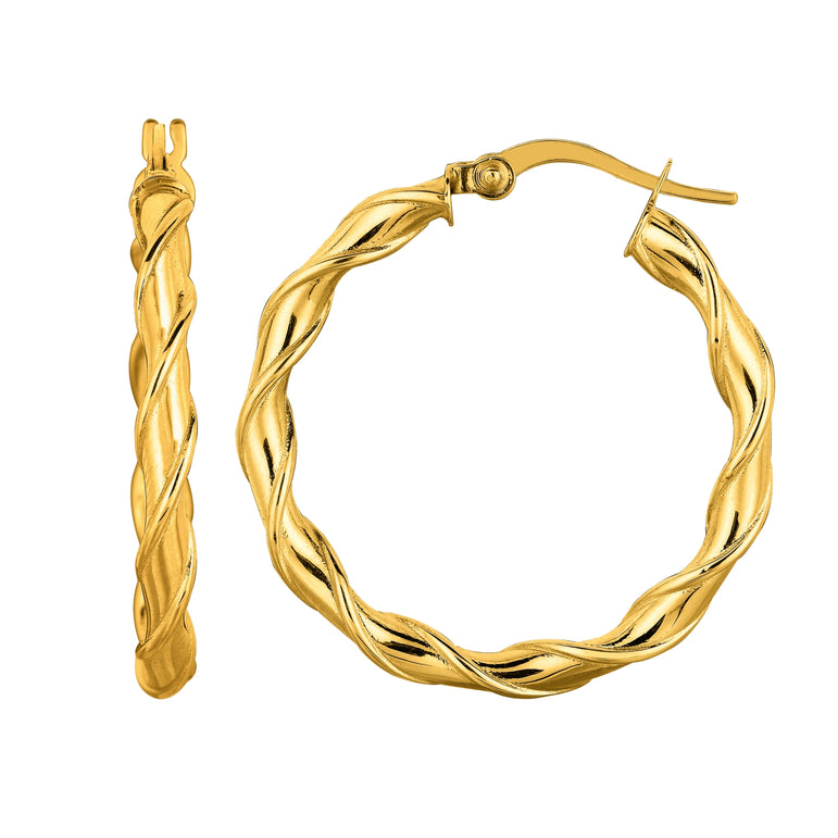 14K Gold 25mm Twist Hoop Earring-Yellow | Hinged