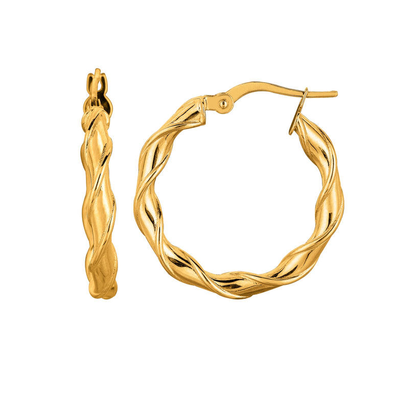 14K Gold 20mm Twist Hoop Earring-Yellow | Hinged