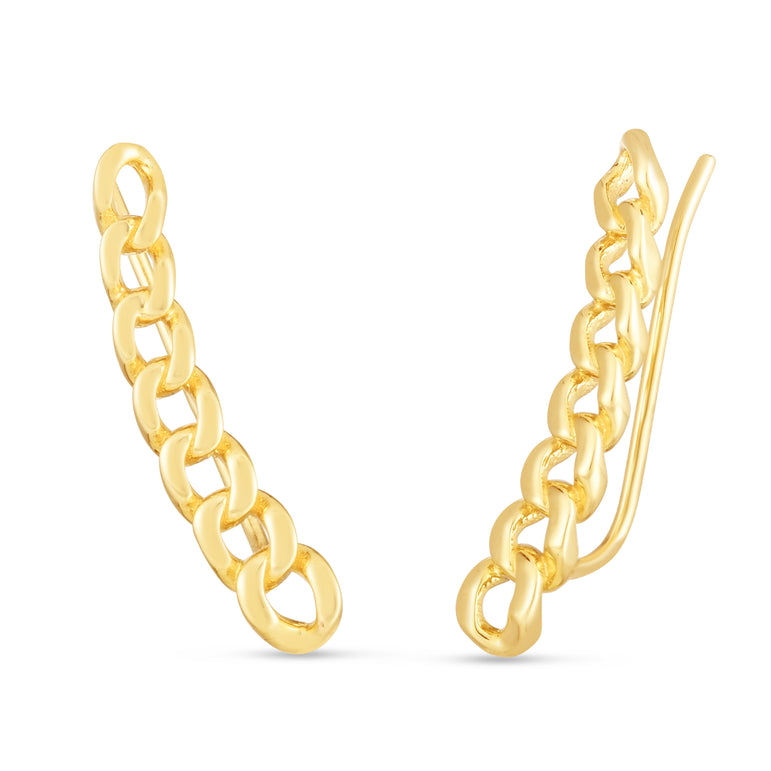 14K Climber Curb Earring-Yellow | Euro Wire