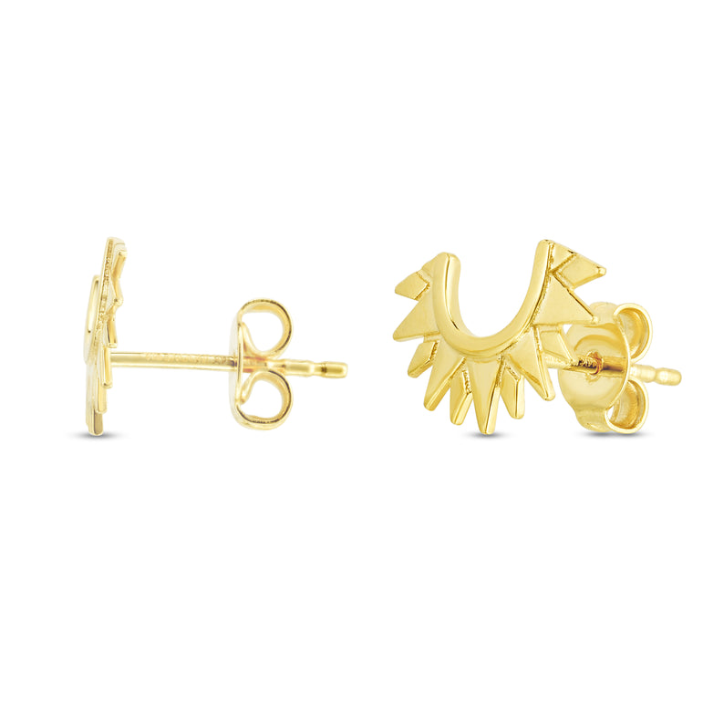 14K Sunburst Polished Studs-Yellow | Push Back